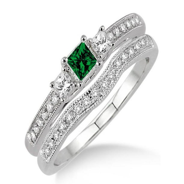 Details about   14k Yellow Gold Oval Emerald And Diamond Three Stone Ring